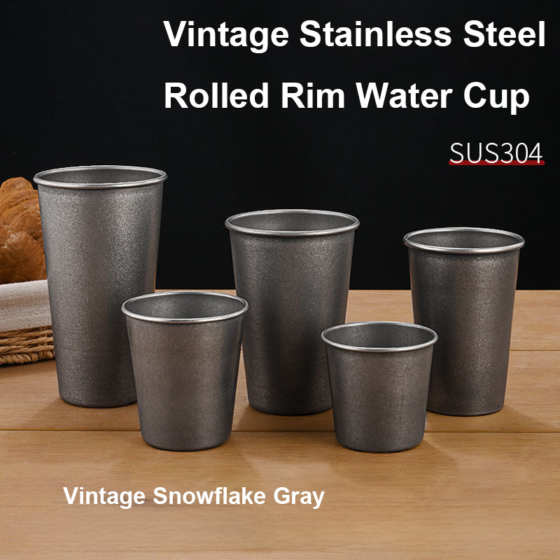 Coffee Tea Drink - Retro zilveren roestvrijstalen drinkbekers, stapelbare tumblers