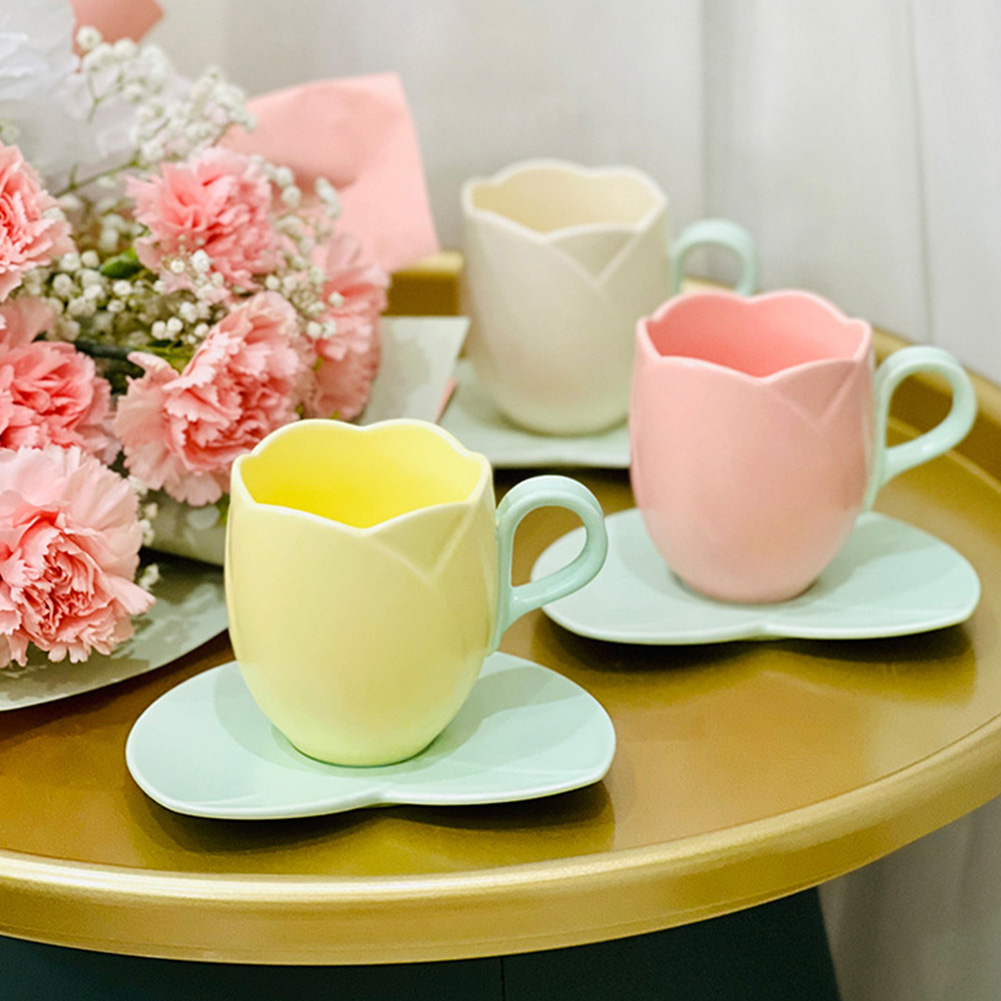 Coffee Tea Love - Tulp Koffiekopje met Schotel Keramiek Lief