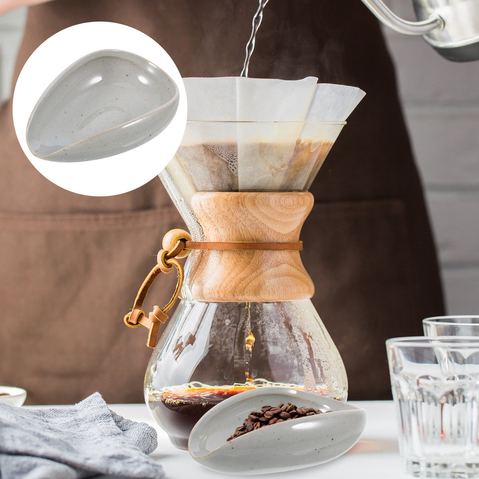 Coffee Tea Home - Keramische koffiebonenbak, doseerbeker, weegschaal voor bonen,