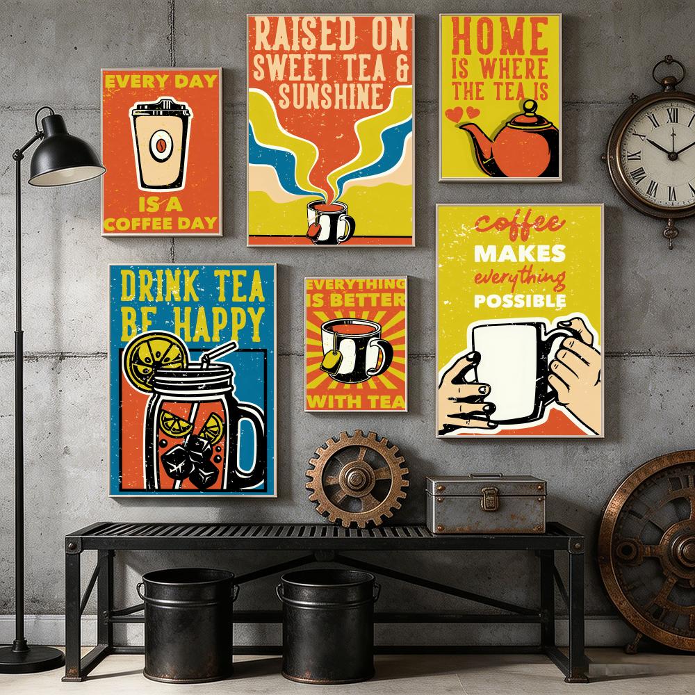 Wallpaper Coffee And Tea - Vintage thee koffie poster thuis bar