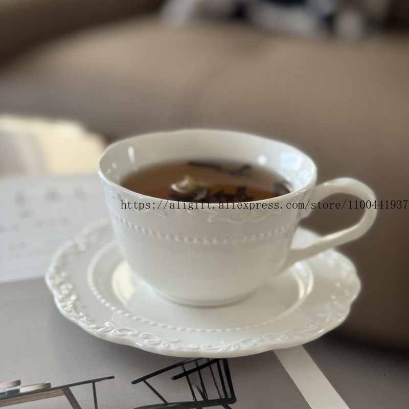 Tea Coffee Pot Set - Franse lichte luxe reliëf bloemen koffiekop
